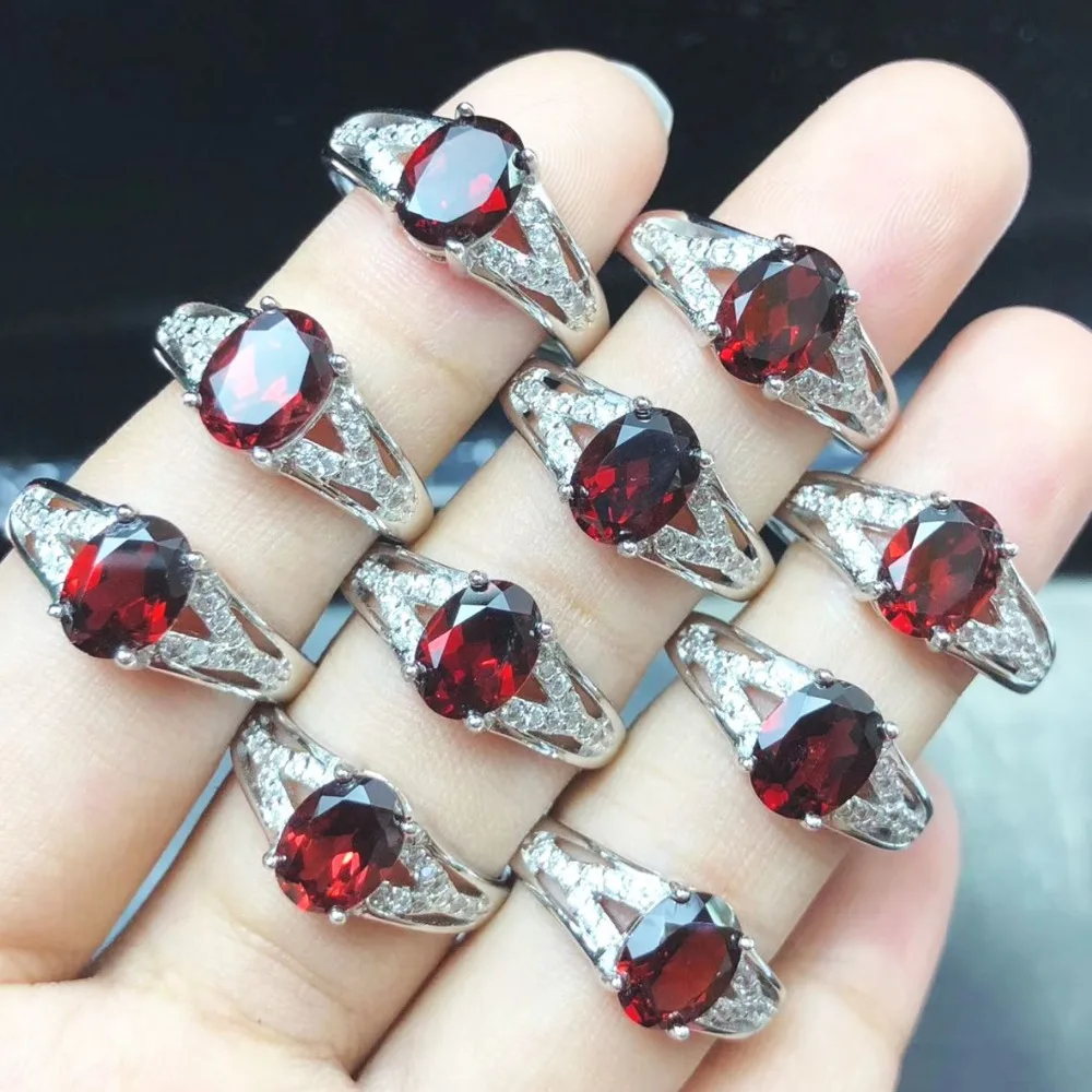

Wedding Ring with Real Natural Garnet Oval 6x8mm Garnet 925 Sterling Silver Ring Engagement Jewelry Women Rings