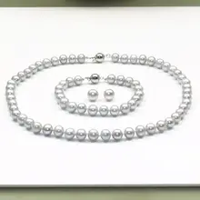 Натуральный 8-9 мм серый пресноводный жемчуг ожерелье браслет серьги набор AAA натуральный кристалл кварца Женская Свадьба