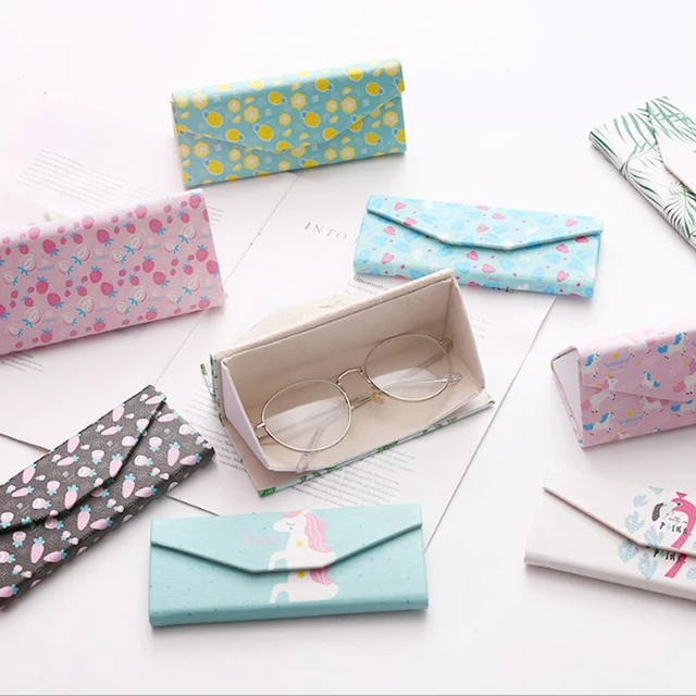 2018 Protable Triangle Foldable Cartoon Glasses Cases PU Eyeglasses