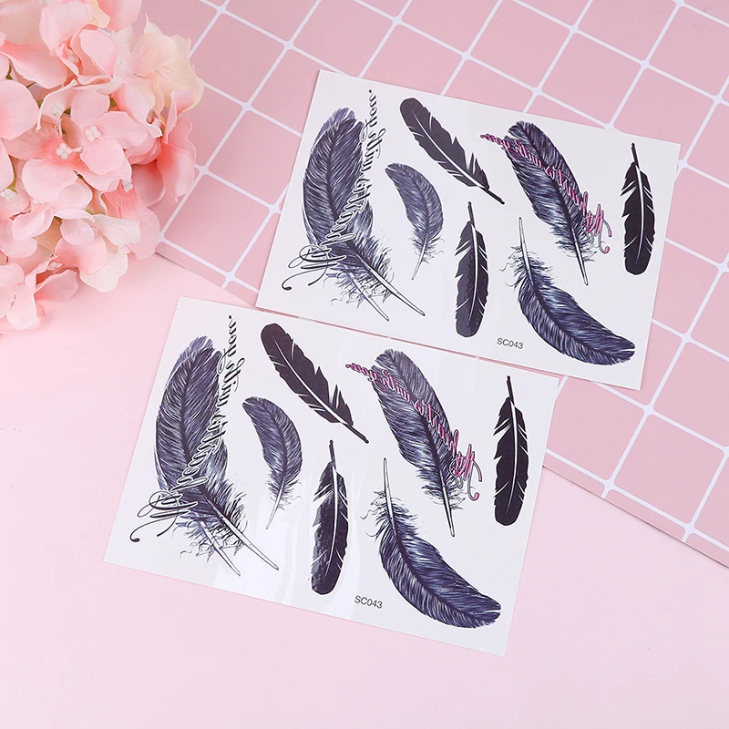 Feather Design 1Sheet Flash Tattoo Gold Temporary Tattoos Glitter Stickers Sexy Products Paper For Women&Men