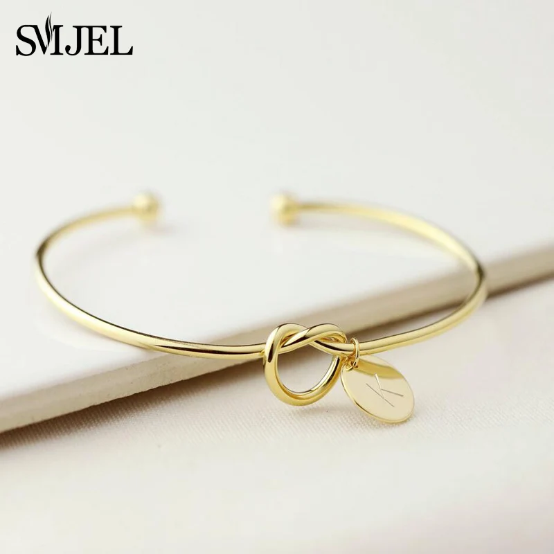 Personalize Knot Initial Bracelets Bangles A-Z 26 Letters Initial Charm Bracelet Love Bangles For Women Jewelry Pulseiras SMJEL bangle bracelet
