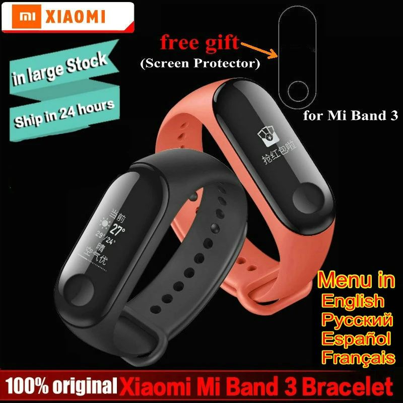 

Original Xiaomi mi band 3 miband 3 instant message callerID waterproof OLED Screen Weather forecast VS mi band 2 Smart Bracelet