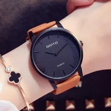 Gimto mujeres simples amantes de la chica de moda de cuero relojes vintage retro hombre mujer reloj de pulsera reloj de cuarzo del relogio reloj montre