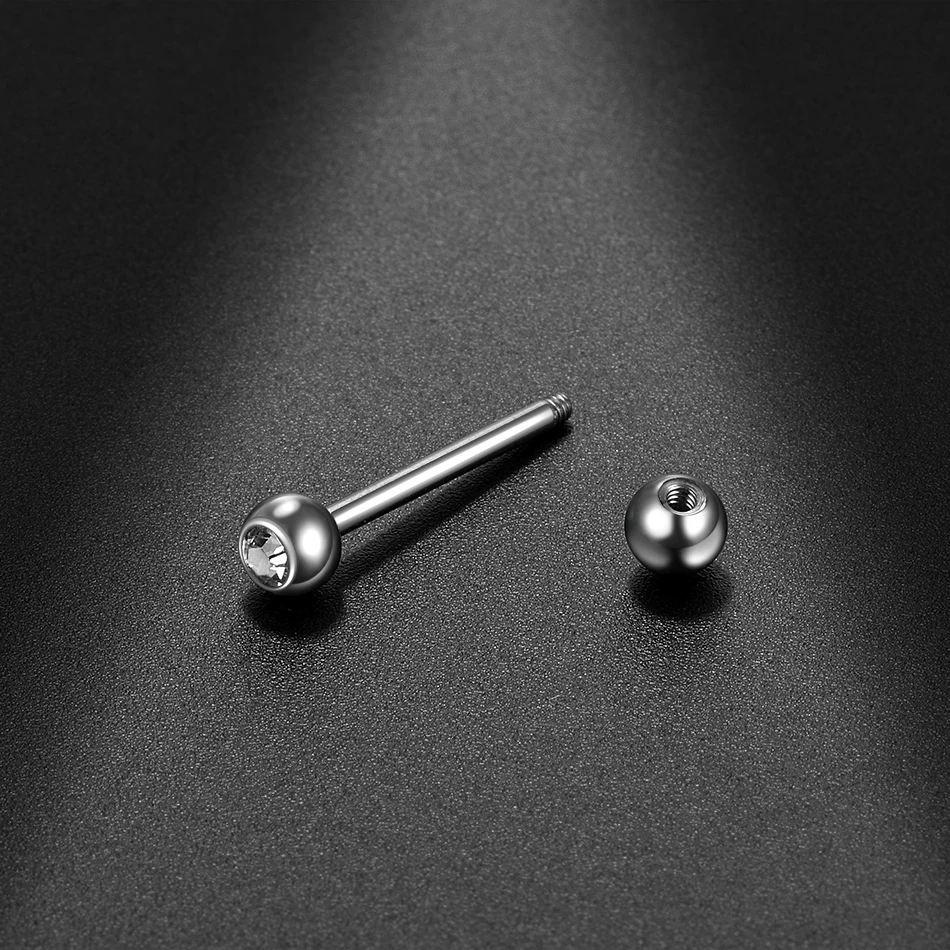Серьга гвоздик для пирсинга с фианитом ювелирное украшение языка 14G G23