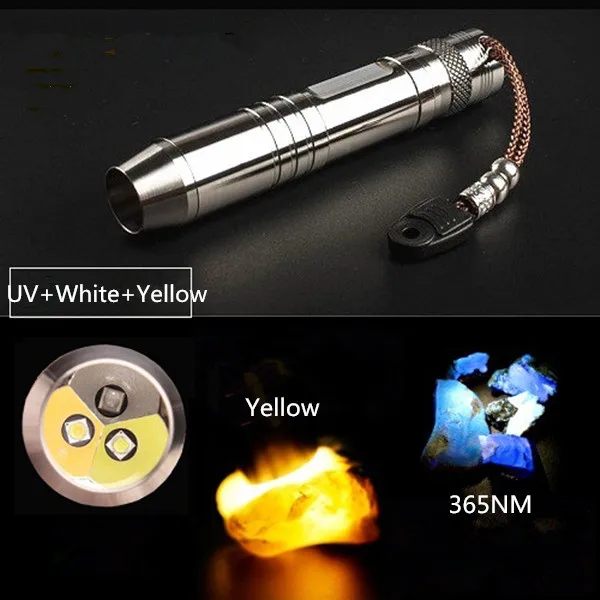 Stainless Steel Blacklight/Ultraviolet 365NM+Yellow Light+CREE Q5 Led