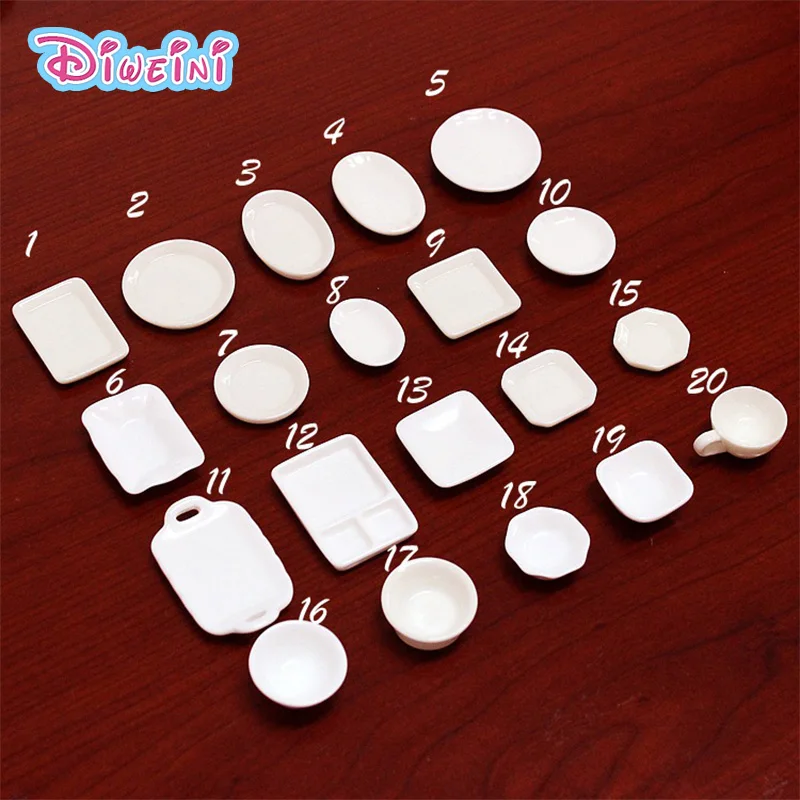 10pcs White plate Dishes Simulation Plates Miniature Pretend play Kitchen Toys Dinner Tableware Doll House Accessories Kids gift