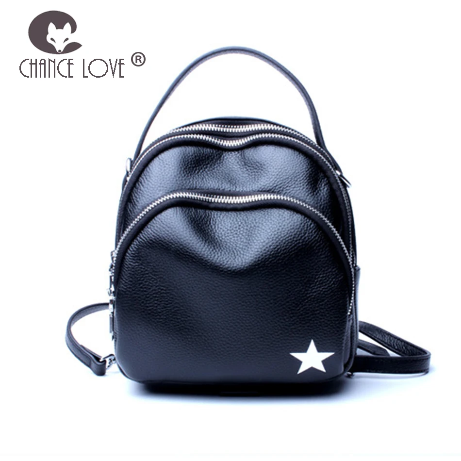 

Chance Love Backpack female 2018 travel bag new Genuine leather backpack lychee fashion front pocket Thin shoulder straps bag