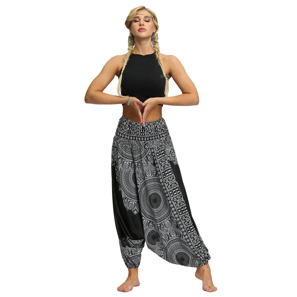 Women Pants Fashion High Waist Bohemian Casual Loose Trousers Baggy Boho Aladdin Pants Pantalones Mujer Cintura Alta#T