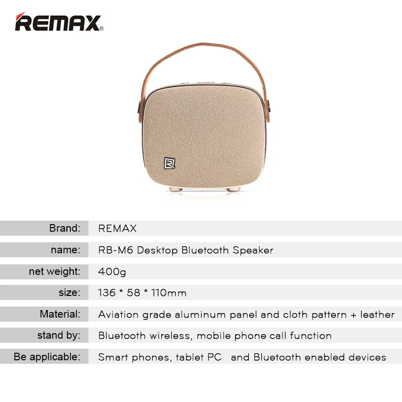 Портативный динамик remax Настольный Bluetooth громкий поддержка AUX mp3музыкальный плеер Громкая связь для Смартфон ноутбук RB-M6