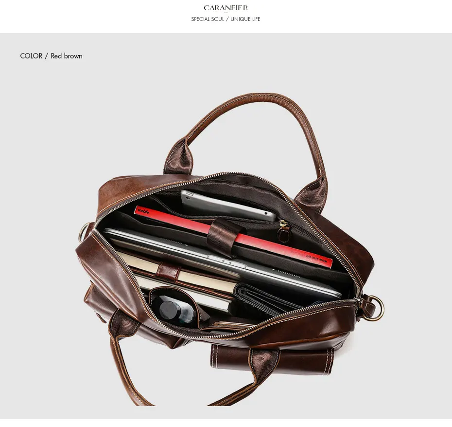 CARANFIER Мужские портфели плеча курьерские сумки пояса из натуральной кожи Винтаж сумки через плечо высокое качество бизнес ноутбук