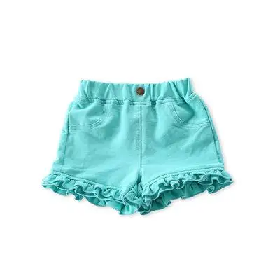 Летние Короткие хлопковые шорты с оборками для маленьких девочек трикотажные шорты для маленьких девочек повседневные короткие штаны для маленьких девочек детская одежда - Цвет: Sky Blue