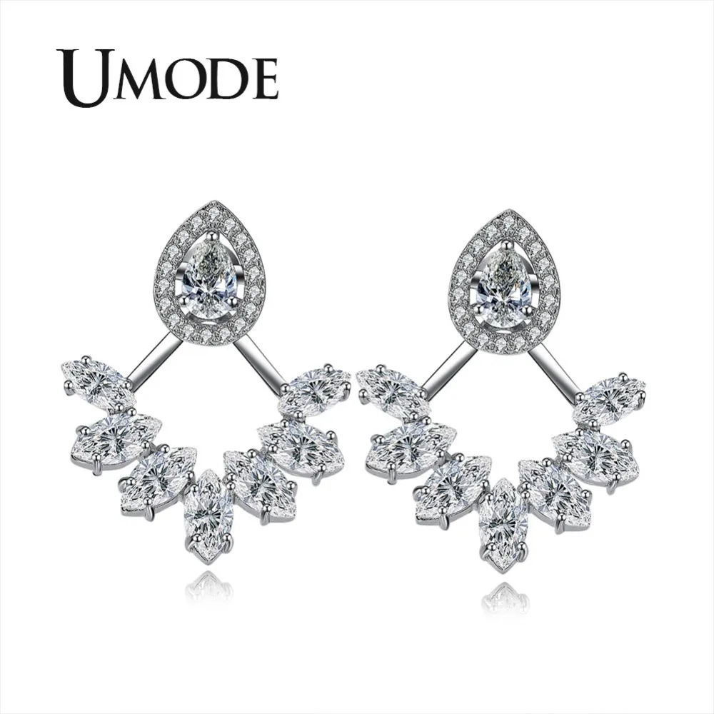 UMODE Fashion Needle Zircon Studs Earrings Jackets For Women Leaf Water Drop Elegant Jewelry Boucle D'oreille Femme UE0248
