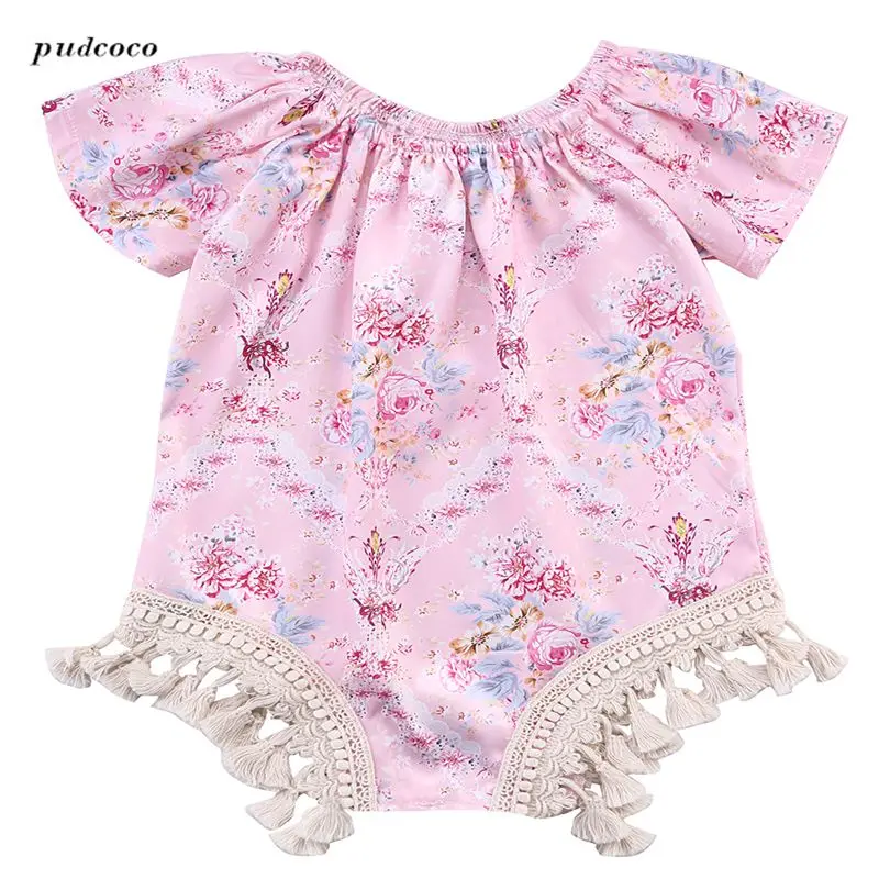Ruffle Sleeve Cute Baby Tassel Jumpsuits Infant Girls Clothing One