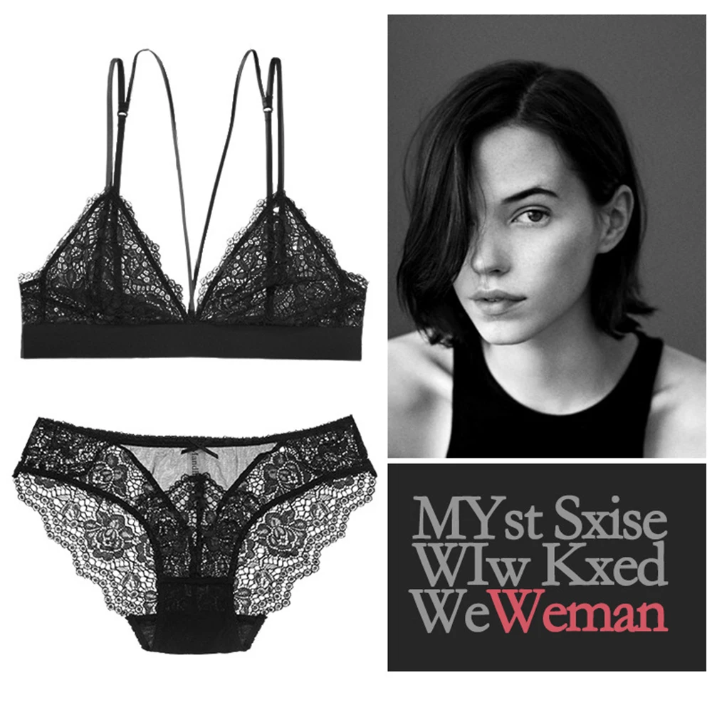 

2019 spring and summer new bra slim Top sexy lace triangle cup shoulder strap summer comfortable breathable bra set