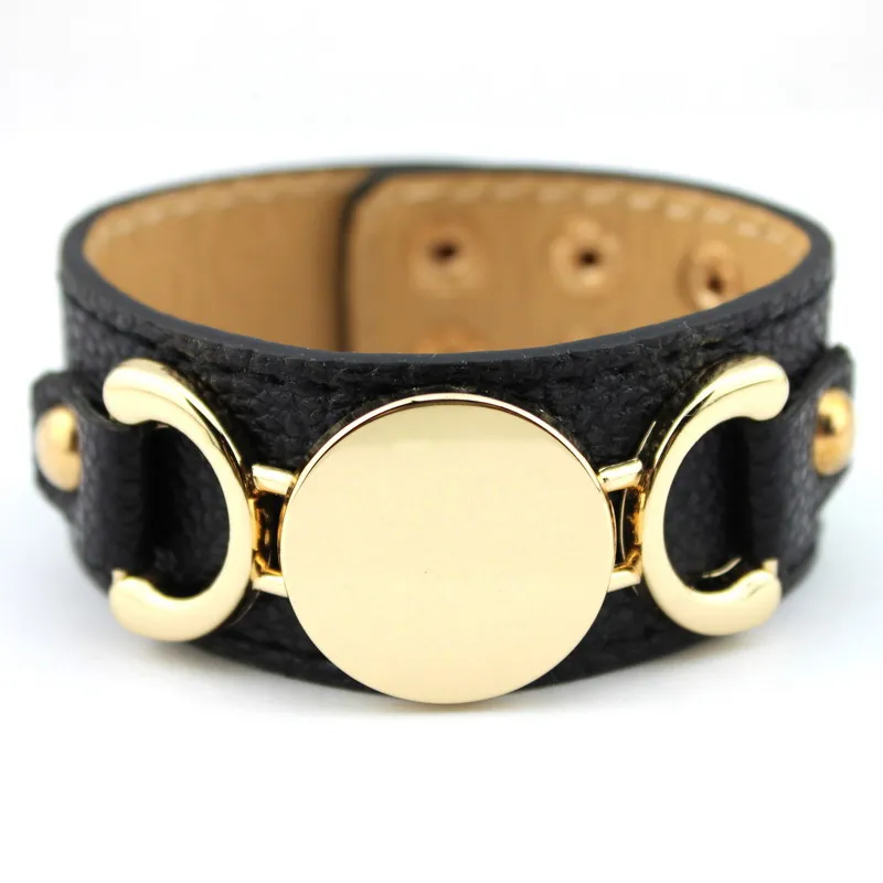 Manufacturer Wholesale Disc Leather Cuff Bangle Bracelets for Women Creatively Monogram Leather Cuff Bangle Bracelets