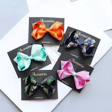 New 8CM Gold thread printed Ribbon bows hair clip grosgrain hair bow barrette for kids girls toddlers teens hair accessories Z43 lovely hair bow holder handmade cartoon dots long hair clip organizer grosgrain ribbon barrette holders for girls