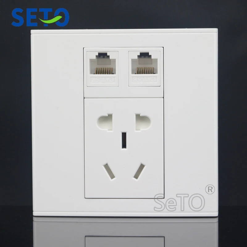 SeTo 86 Type Double RJ45 Cat5e Network Lan + Five Hole Power Socket