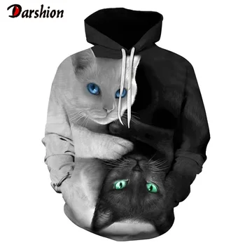 

2019 3D Hoodies Men Hooded Sweatshirts Two Cat 3D Print Hoody Casual Animal Pullovers Men Tops Autumn Regular Hipster hip hop
