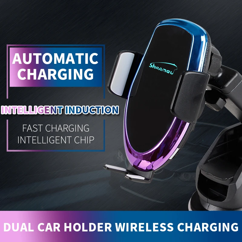 

Wireless Car Charger Phone Holder, Automatic Clamping One Hand Control 15W Fast Charging for Huawei/Samsung/iPhone 8 X Max etc.