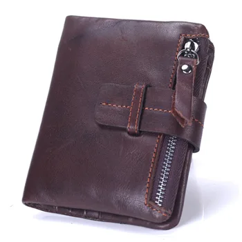 

OIL WAX Cowhide Genuine Leather Men Wallets Fashion Purse With Card Holder Vintage Short Wallet Clutch Wrist Bag With Zipper bag