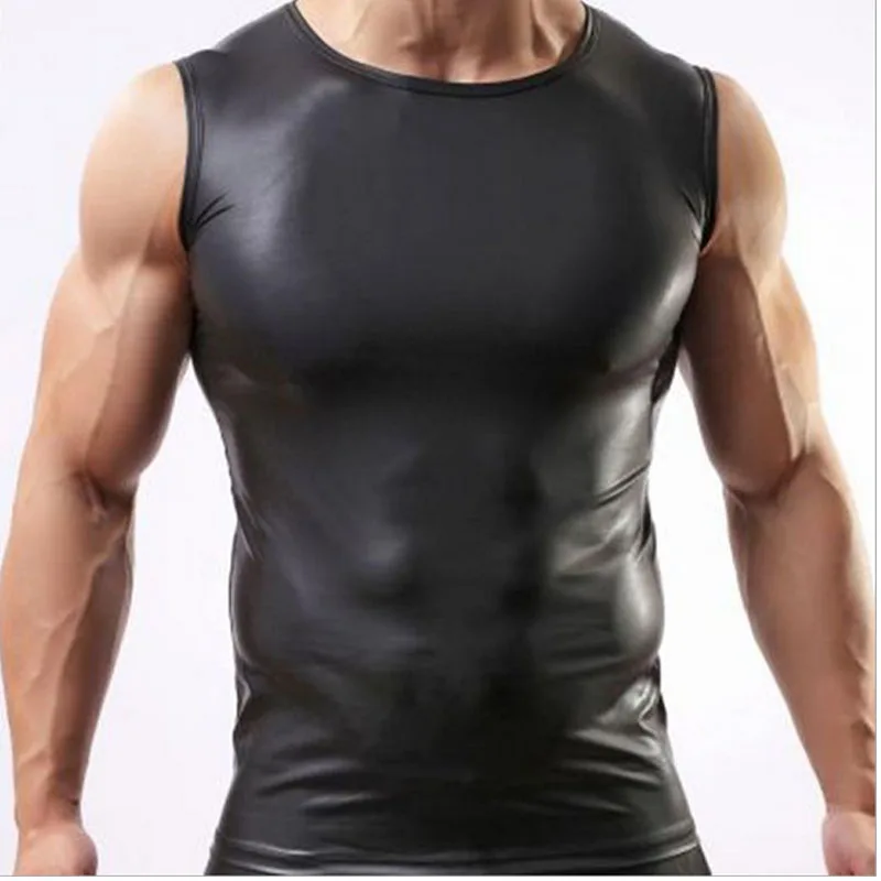 

Leather Tank Top Men Fitness Bodybuilding Mens Tank Tops Summer Street Wear Workout Muscle Jersery Sleeveless Singlet Male Vest