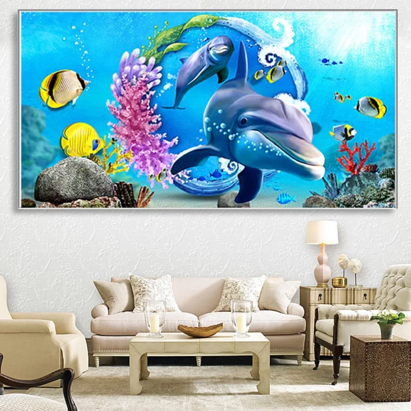 

5D DIY Diamond Painting, Special Shaped Diamond Painting, Diamond Embroidery, Animal, Partial Round Drill, Dolphin, Cross Stitch