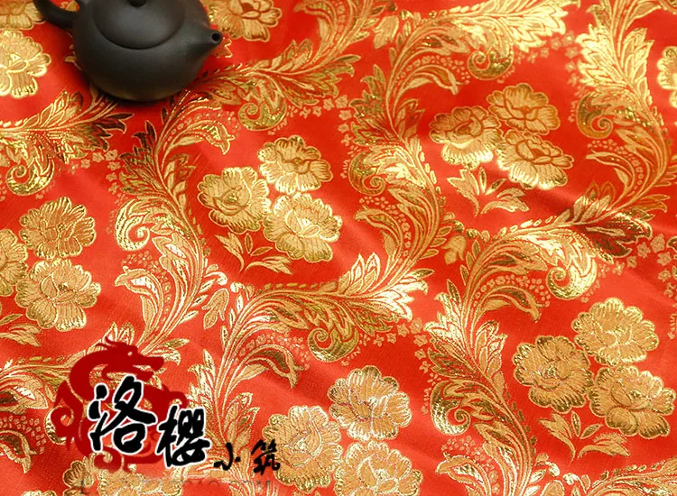 Жаккардовый дамасский костюм ханьфу кимоно cos праздничное свадебное платье cheongsam золотая ткань тканые Феникс цветы парча ткань