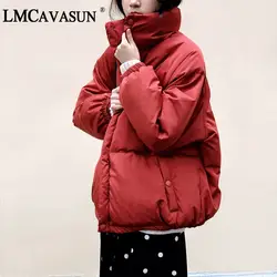 LMCAVASUN 2018 зима Harajuku красная парка пуховик пальто Femme Star cotton-стеганая одежда с длинным рукавом Тонкий Пальто