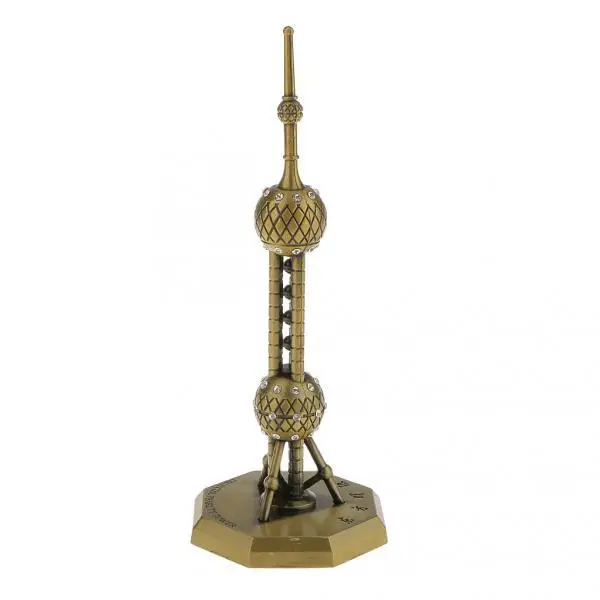 

18cm Vintage Model Metal Shanghai Oriental Pearl TV Tower Statue Shelf Decor