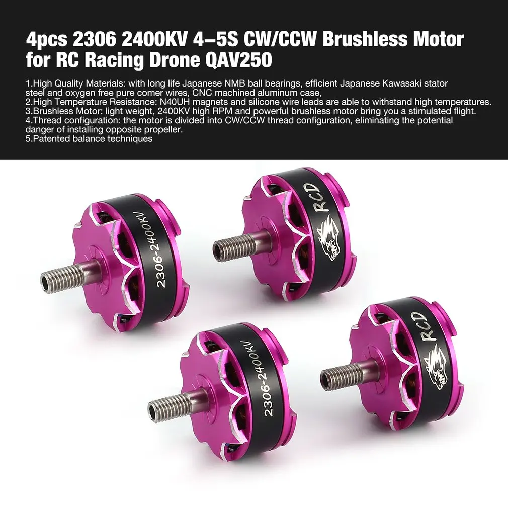 

4pcs 2306 2400KV 4-5S CW/CCW Brushless Motor for RC Remote Control FPV Racing Drone Multicopter Propeller QAV250 DIY