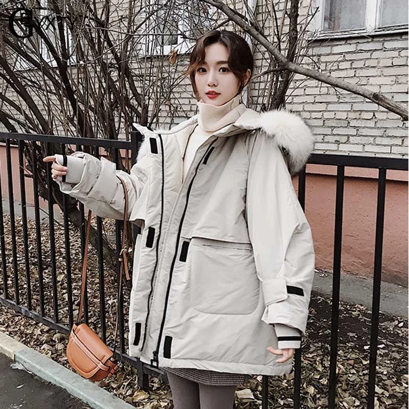 GBYXTY, парка Mujer,, зимняя, толстая, пуховая, парка, пальто для женщин, натуральный мех енота, капюшон, большой размер, пуховик, пуховик, пальто, ZA1558