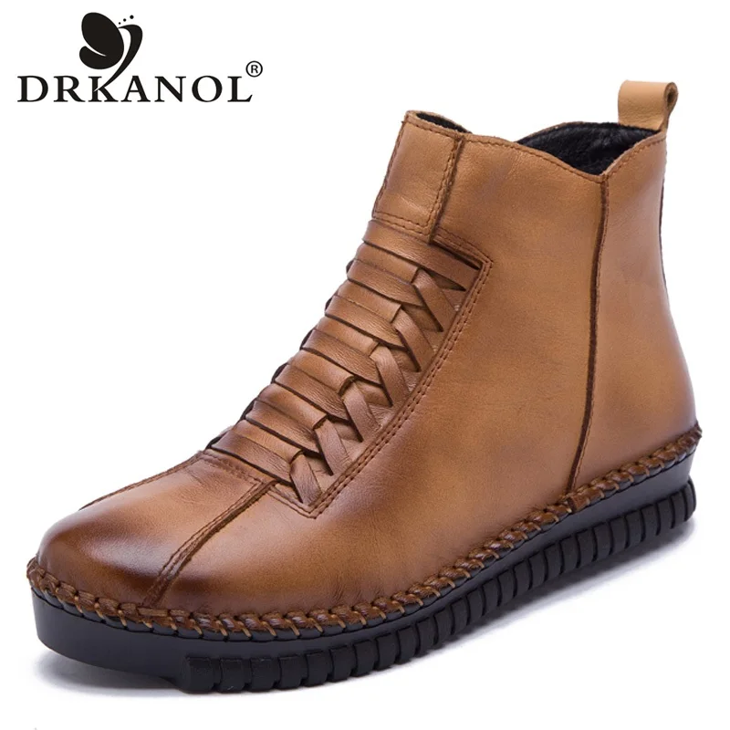 DRKANOL 2018 New Women Snow Boots Handmade Sewing Genuine Leather Ankle Boots Women Winter Warm Casual Shoes Plus Size 35-43 цена DRKANOL 2018 New Women Snow Boots Handmade Sewing Genuine Leather Ankle Boots Women Winter Warm Casual Shoes Plus Size 35-43 цены онлайн