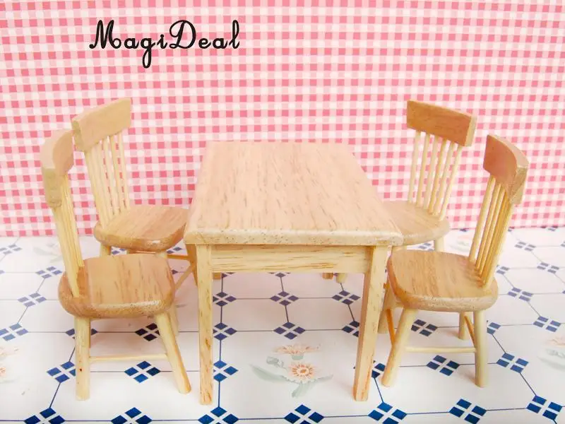 MagiDeal 5Pcs Dining Table Chair Model Set for 1:12 Dollhouse Miniature Furniture Decor Children Pretend Play Toys 2Colors