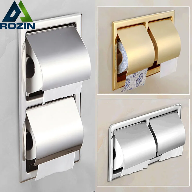 Goedkoop 2016 Nieuwe Dubbele Papier Houder Badkamer Tissue Doos Rvs Waterdichte Wc papier Doos Chroom amp; Gouden Papier Houder