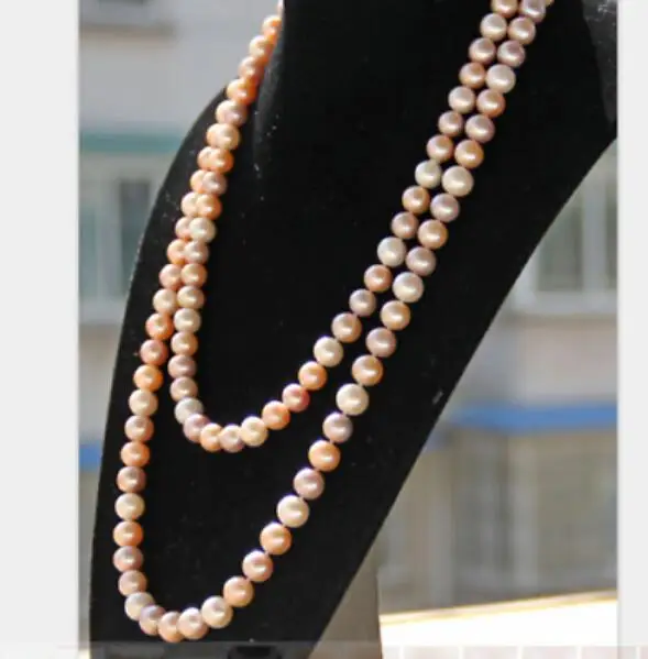 

AAA 9-10mm round multicolor pearl necklace 36" 50" Yellow CLASP