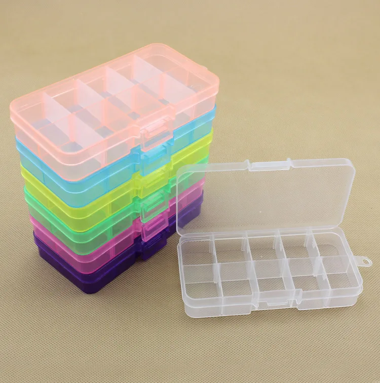 

New Adjustable 1 PC 10 Cells Compartment Plastic Storage Box Case Jewelry Bead Stuff Container Jewelry Making Bead Tool Box Case