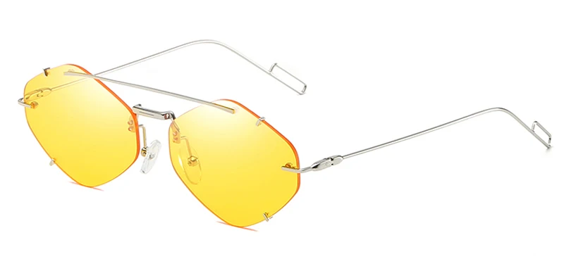 silver with yellow Peekaboo, Винтажные Солнцезащитные очки без оправы, Ромб, женские, металлические, шестиугольные, солнцезащитные очки для мужчин,, полигон, ультралегкие очки, серебро - Цвет линз: silver with yellow