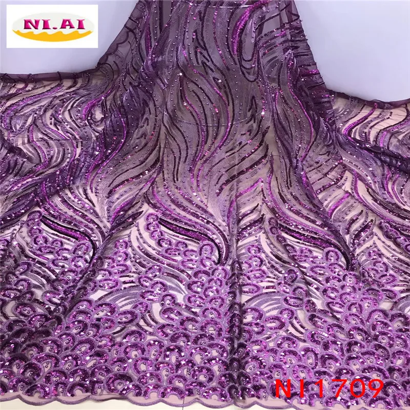 

Latest Nigerian Lace Fabric Sequin Embroidery Lace Fabric 2019 High Quality African French Lace Fabric For Wedding Dress NI1709