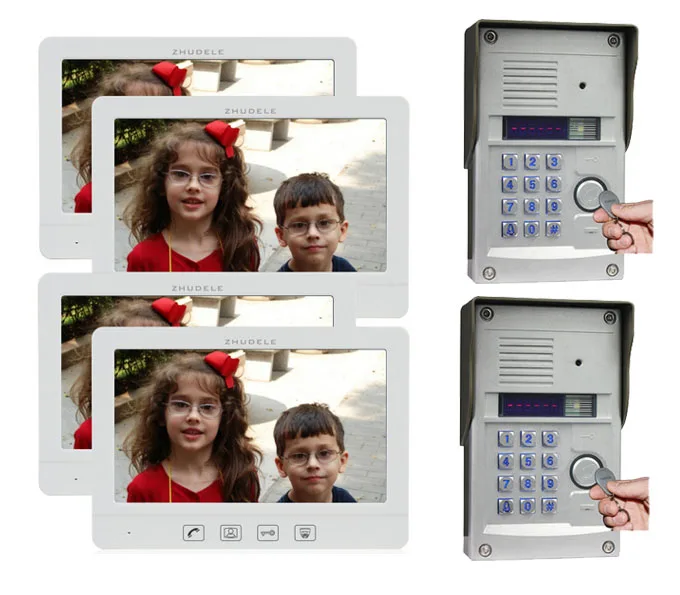 

ZHUDELE Arrival Luxury Multi-thin 4X10.1"Display Screen Video Door Phone+2XMetal CCD Camera With FRID Panel,Support IP Camera