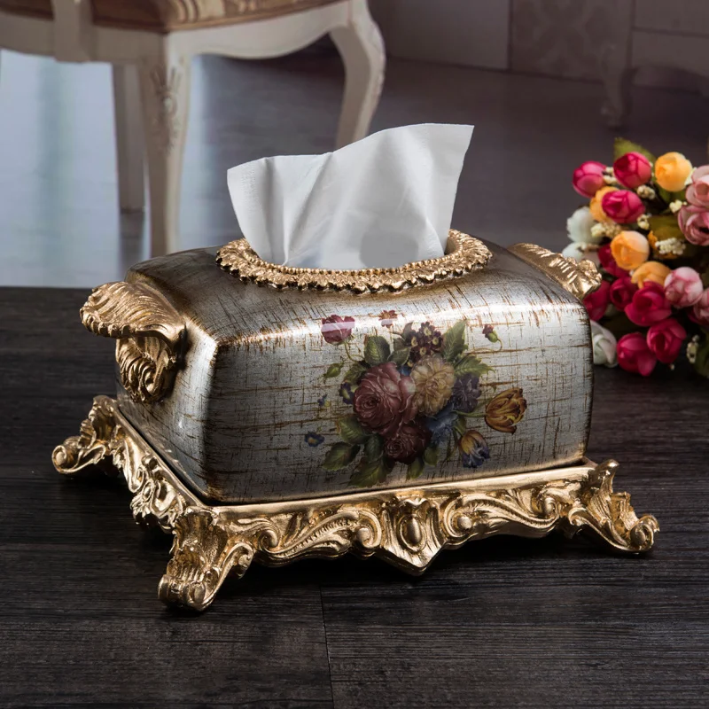 

The high-end European style living room decor decoration luxury square box Home Furnishing resin carved fashion box