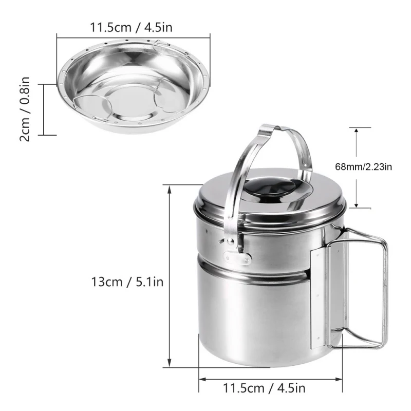 Ultralight Camping Cookware Hanging Pot Utensils Stainless Steel Pot For Fishing Hiking Camping Travel Cooking Picnic Tableware