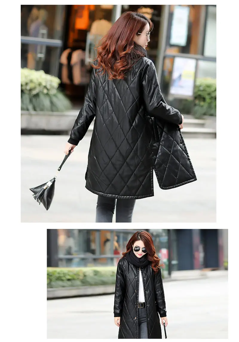 Модное женское байкерское пальто большого размера 5XL 4XL из искусственной кожи, длинное осенне-зимнее Стеганое пальто из искусственной кожи A1273