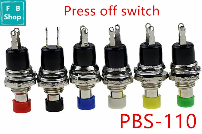 

6PCS PBS-110 7mm Press off switch Thread Multicolor 2 Pins Momentary Push Button Switch (Yellow black blue white red green)