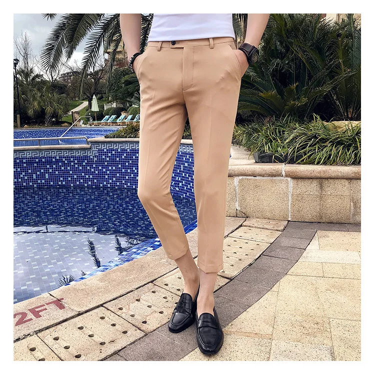 Весна лето мужской костюм брюки модный бутик сплошной цвет мужские брюки мужские облегающие брюки s