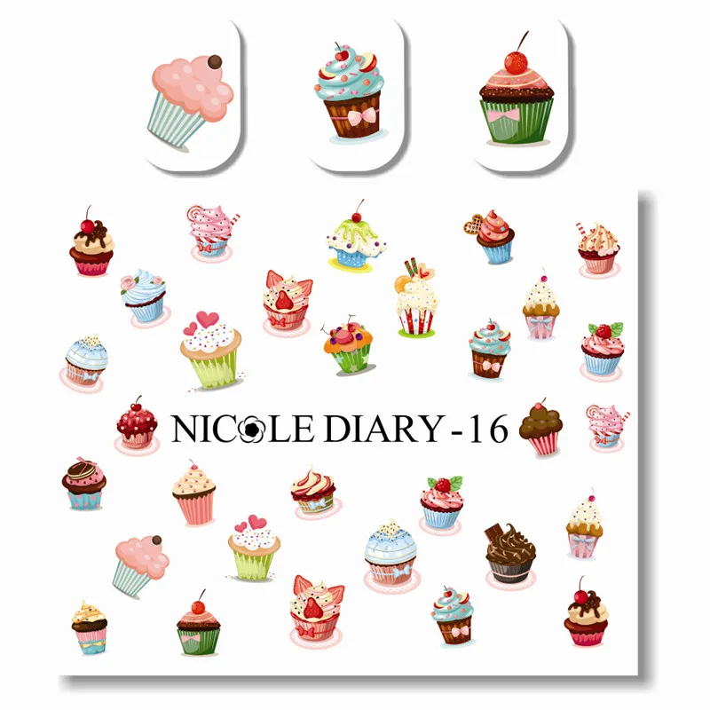 NICOLE DIARY Nail Art Water Tattoo Design Multifarious Ice Cream Sheet on Fingers Nail Art Water Decals 25950