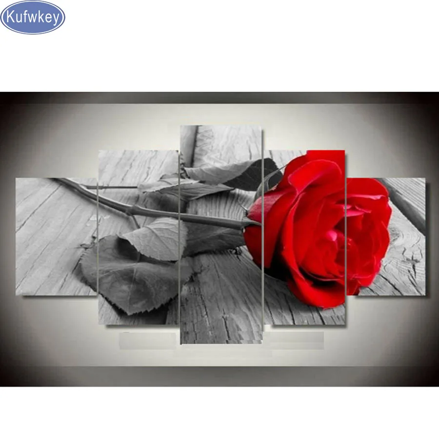 

Full Square 5D DIY Diamond Painting red Rose Orchid Still life Diamond Embroidery Cross Stitch Mosaic Sticker Home Decor 5pcs