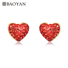 BAOYAN мода циркон проложили красное сердце серьги гвоздики для женщин цвета: золотистый, серебристый 316L нержавеющая сталь двусторонняя