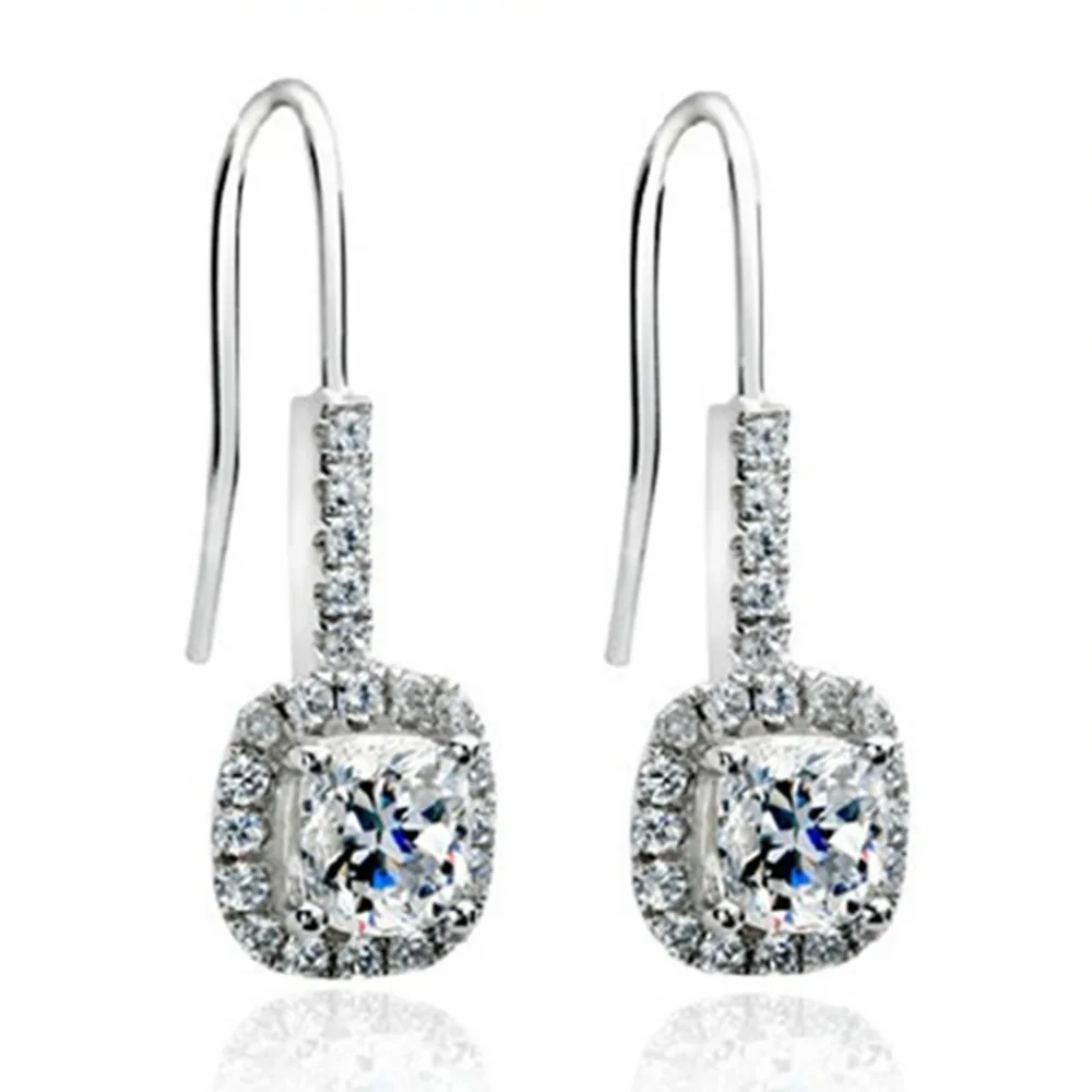Wholesale Earrings 2CT Sterling Silver Cushion Engagement Drop Earrings