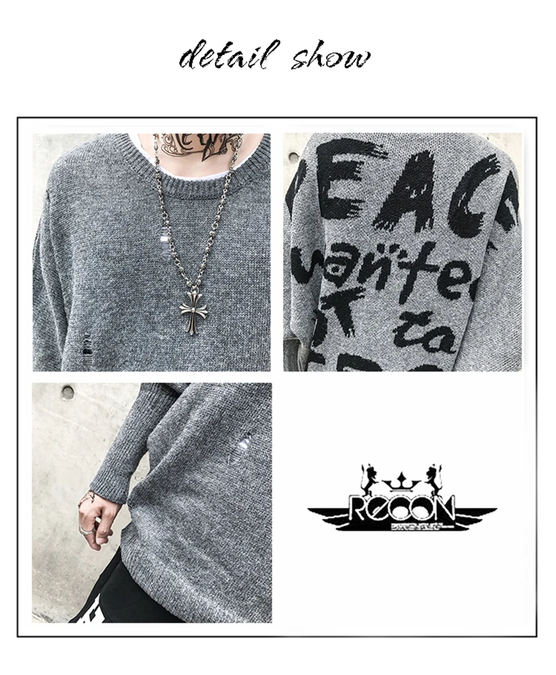 Letter Men Hip Hop Sweater Streetwear Print   (15)