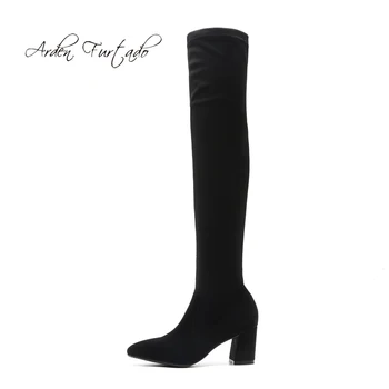 

Arden Furtado 2018 autumn winter Stretch boots over the knee boots big size women's shoes slip on fashion ladies pointed toe 43
